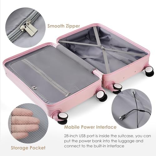 Merax 3 Piece Luggage Set with USB Port Hard Luggage Set Carry On Luggage Set wi... - Image 7