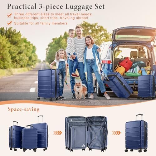 Sweetcrispy 3-Piece Luggage Sets, Hard Shell ABS Suitcases with Double Spinner W... - Image 3