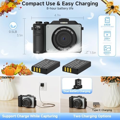 4K Digital Camera for Photography, 64MP WiFi Vlogging Camera for YouTube with 4 ... - Image 8